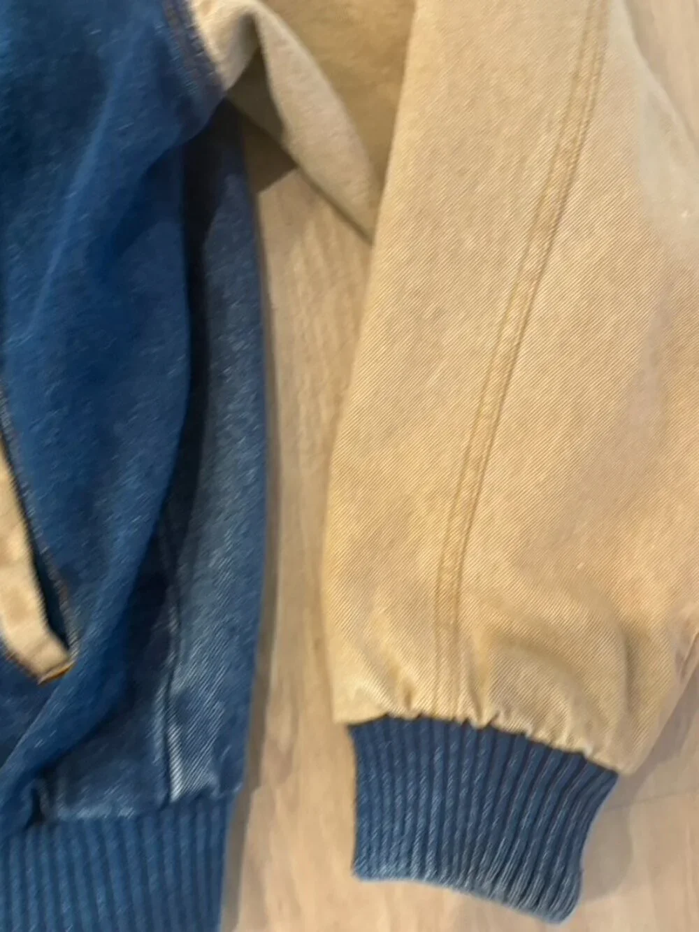 VTG Caterpillar CAT Turning Point Jacket Mens XL Stadium Bomber Blue Denim Lined